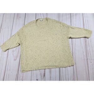 J.Jill Women Yellow Marled Textured Cotton Knit Crewneck Sweater Size XL Petite